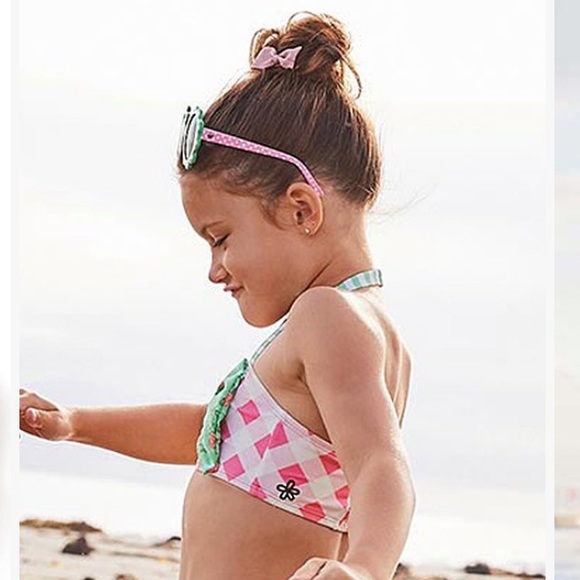 NWT Matilda Jane Pink and Green Floral Check Sandcastle Bikini Top- Todd… - Picture 3 of 6